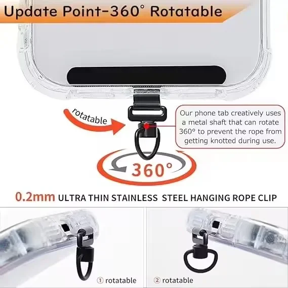 Rotatable Stainless Steel Phone Lanyard with Ultra-thin Anti-lost Strap