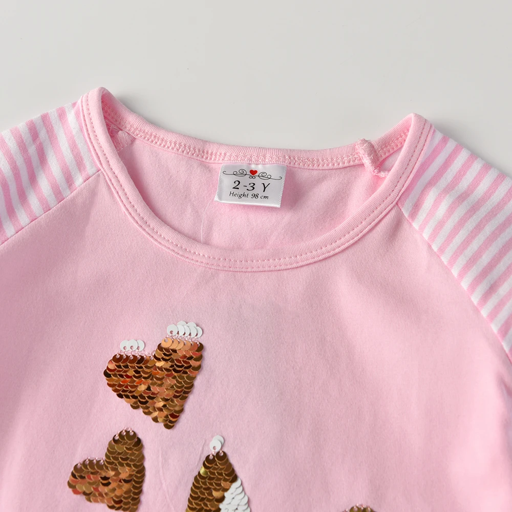 DXTON Autumn Children Dress Striped Long Sleeve Kids Dress For Girls Sequin Rabbit Cotton Toddlers Casual Girls Clothing 3-8T