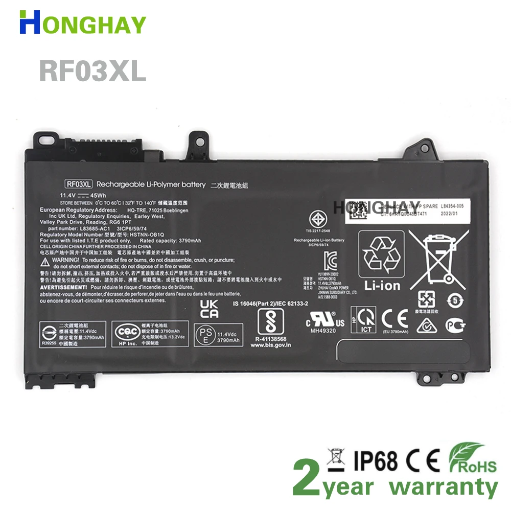 

Аккумулятор для ноутбука HONGHAY RF03XL, для HP ZHAN 66 Pro 15 G3 14 G2 ProBook 430 440 445 450 G6 HSN-Q15C Q16 Q17 Q25 RE03XL OB1Q