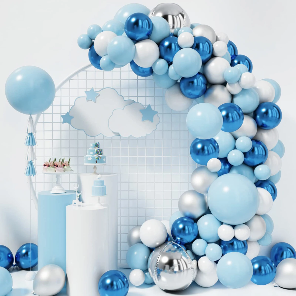 Kit d'arche de ballon bleu marine argenté, 125pcs ballons bleu marine argent  blanc et ballons confettis argentés guirlande pour la remise des diplômes  de mariage Baby Shower Anni