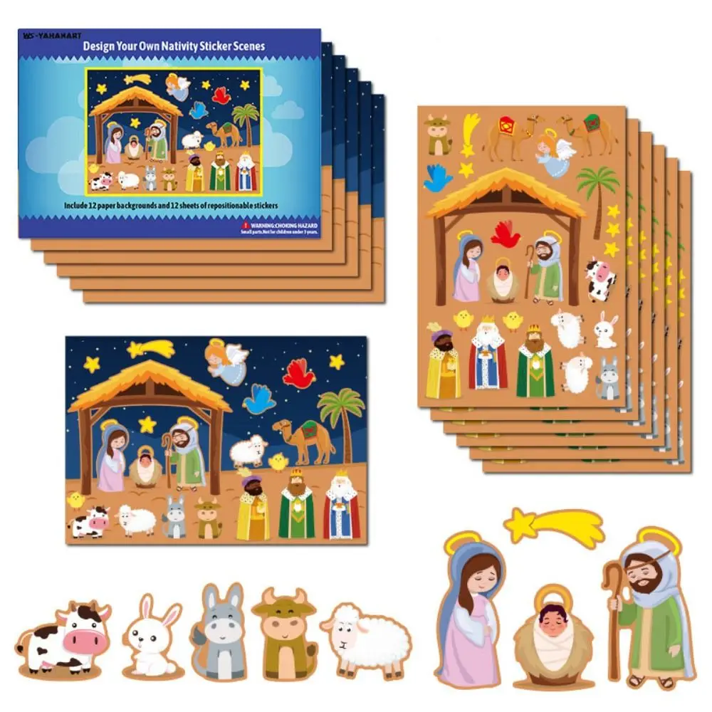 

24 Sheets Nativity Stickers Nativity Recognition Training Puzzle Scenes Stickers DIY Puzzle DIY Puzzle Games Sticker