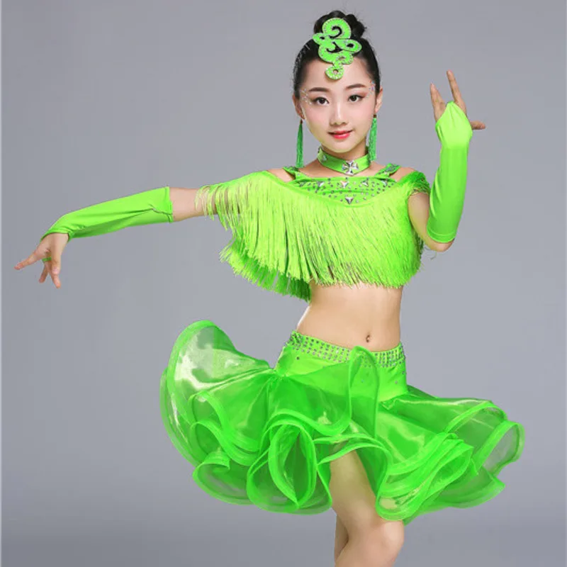 tassel ballroom dancing dresses skirt kids fringe children professional latin dance dress for girls salsa cha cha samba tango dance dress dance skirt