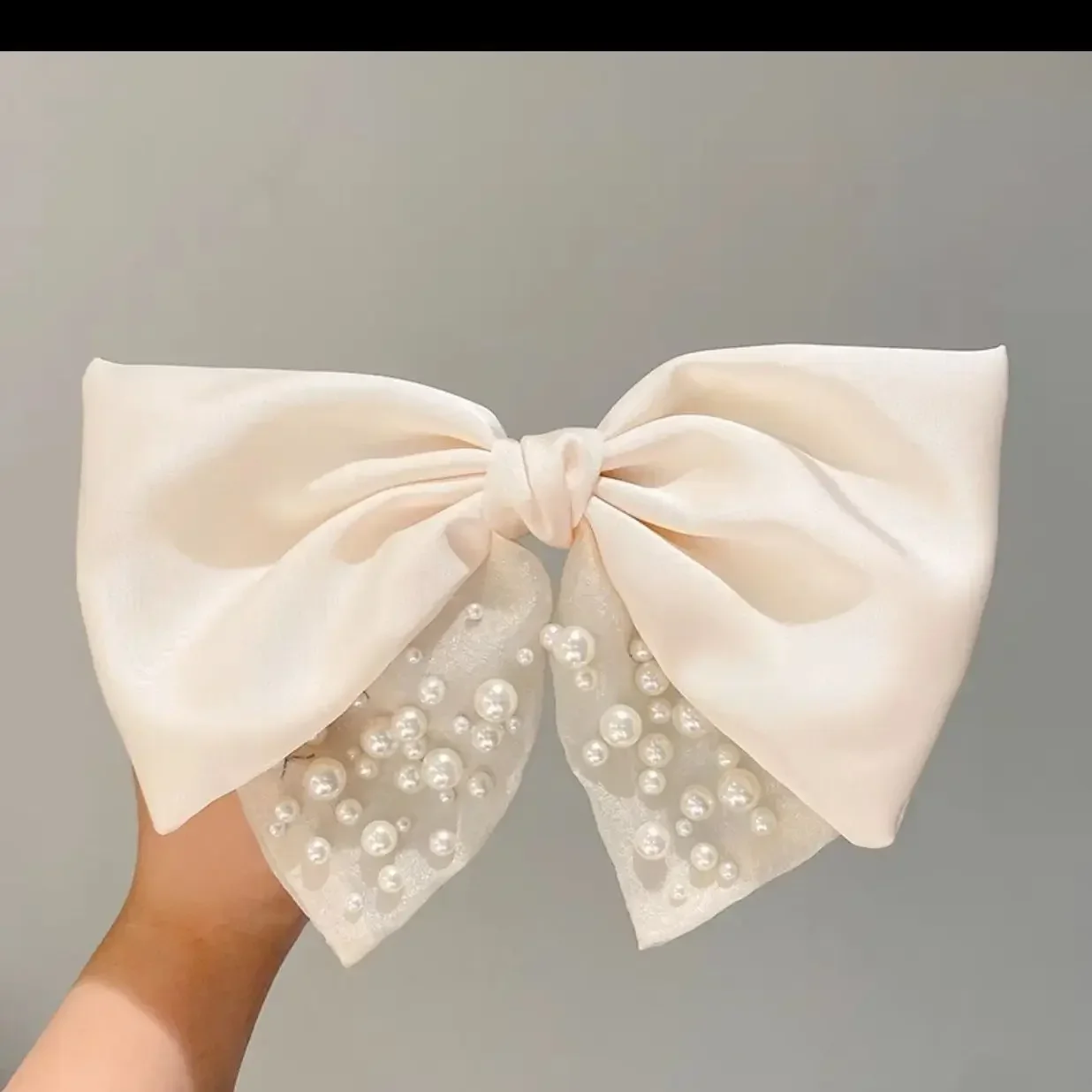 1pc Luxury Pearl Hair Bow - Double Layer French Clip for Women, Elegant Spring Hair Accessories for Wedding Party