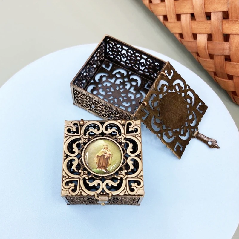 P82D Rosary Bead Box Necklace Metal Christian Catholic Religious Jewelry Case Storage catholic rosary necklace religious ritual accessories