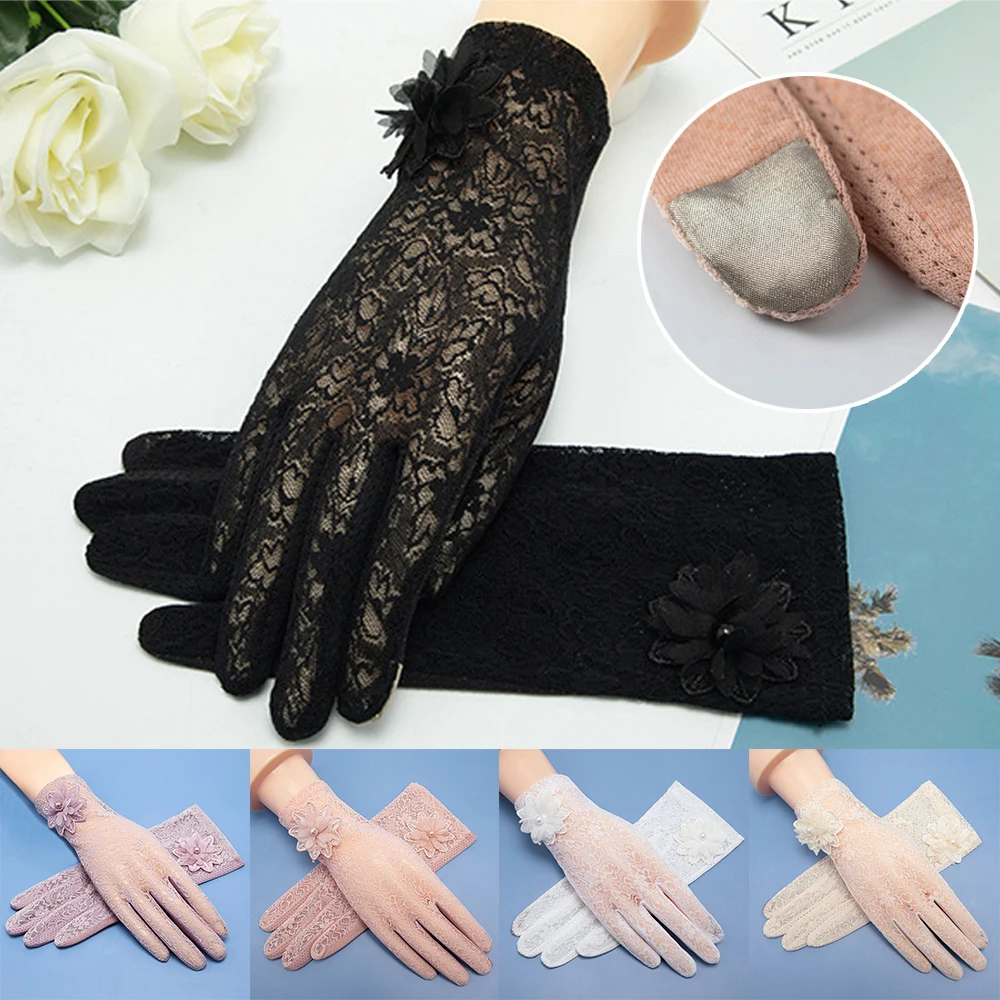 

Женские летние жаккардовые кружевные сетчатые перчатки с цветочным принтом устойчивые к ультрафиолетовому излучению Тонкие Нескользящие Короткие солнцезащитные перчатки для вождения и езды на велосипеде