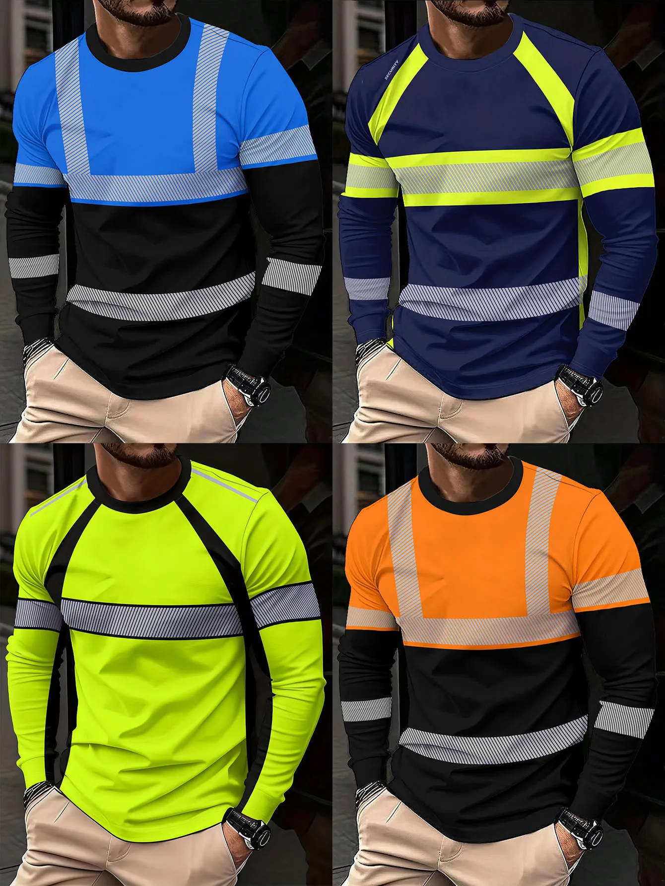 Herren Freizeit 3D-Druck Langarm T-Shirt Fluoreszierende Farbe Heim- und Arbeitskleidung Atmungsaktives Schnelltrocknendes Mesh T-Shirt Herren T-Shirt