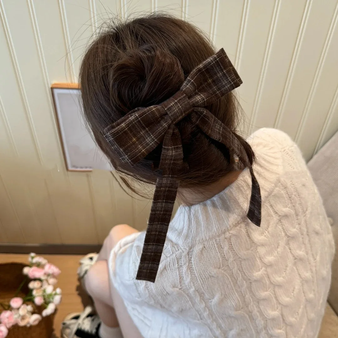 2025, elegante karierte Band-Bogen-Haarnadeln für Damen und Mädchen, Haarspangen, Klaue, Haarspangen, Zubehör, Haarspange, Kopfschmuck, Kopfbedeckung, Ornament – Detail 3