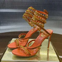 Sandales gladiateur à talons hauts pour femmes, sexy, chaîne de cristal, perles, salle, ficelle autour, sangle de rinçage, chaussures de mariage, sandales d'été 6