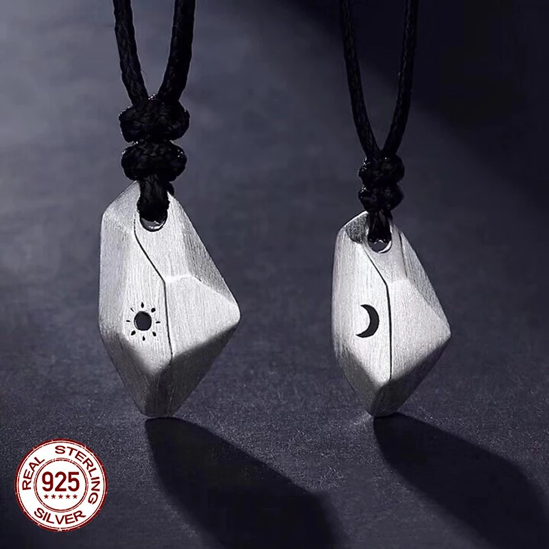 

Couple Wishing Stone Necklace S925 Sterling Silver Sun Moon Pendant Jewelry For Lovers Girlfriend Gifts 2023 New In Accessories
