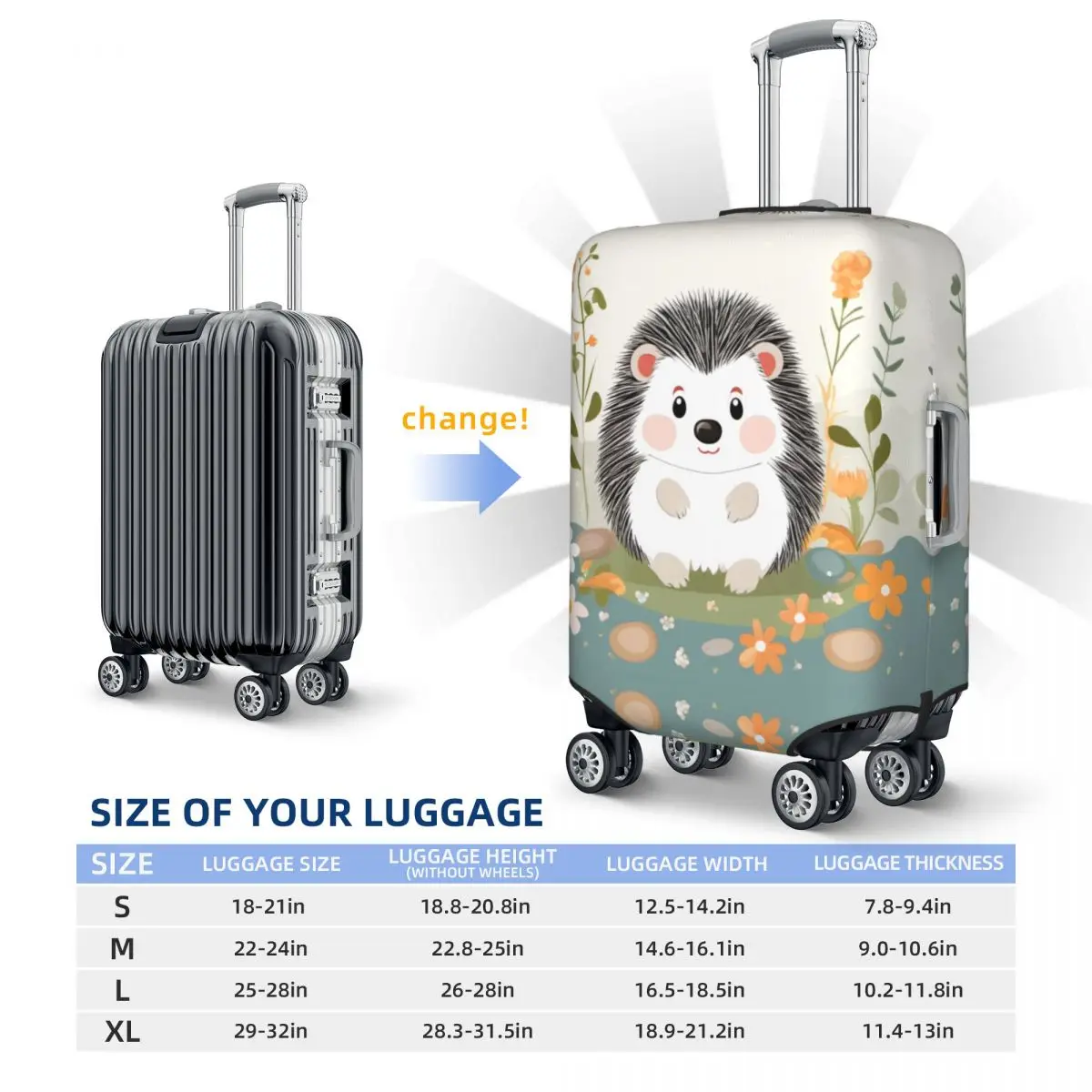 Kawaii Cartoon Pineapple Hedgehog Suitcase Cover Animals Cruise Trip Holiday Fun Luggage Accesories Protection 6