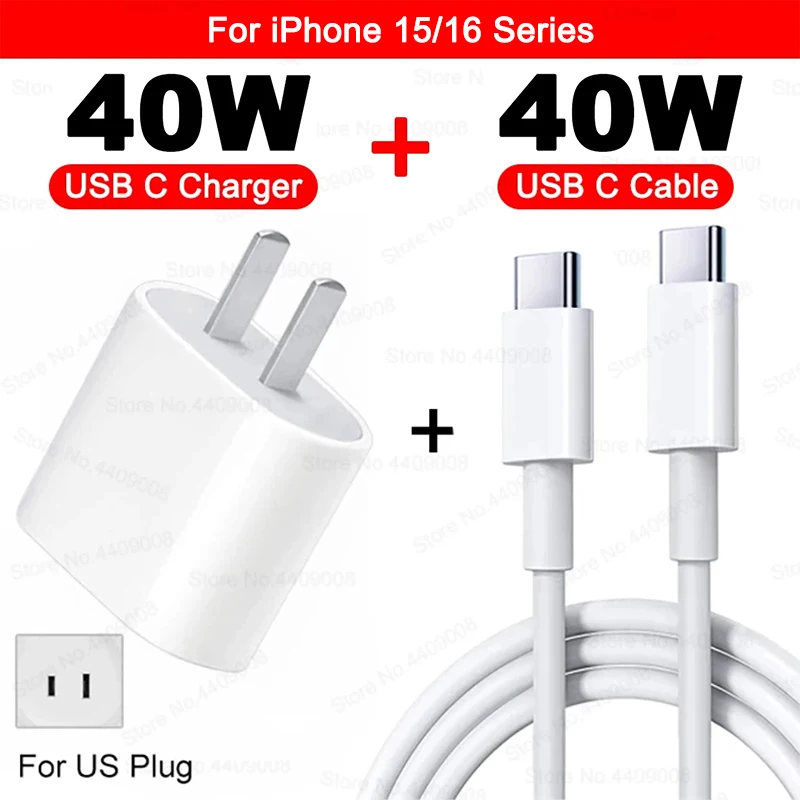 ตัวเลือกสินค้า สายชาร์จ iPhone 40W USB Type-C ชาร์จเร็ว PD สำหรับ iPhone 16/15/14/13/12/11 Pro Max