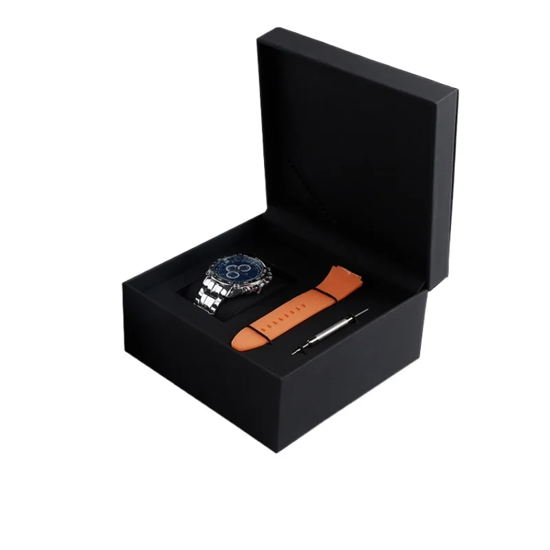 Luxurious Black PU Leather Watch Box with Strap Slot and Logo Customization