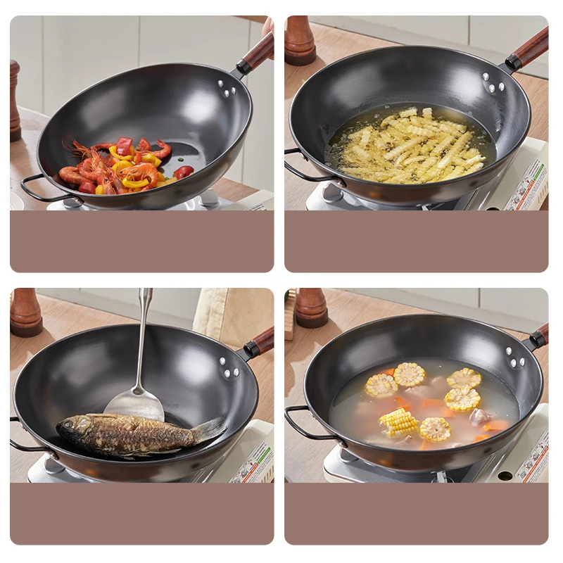 Frying Pan 30CM Kitchen Household Cooking Pots Stir-fry Wooden Handle Saucepan Frying Pan Non-stick Cookware for GIANXI