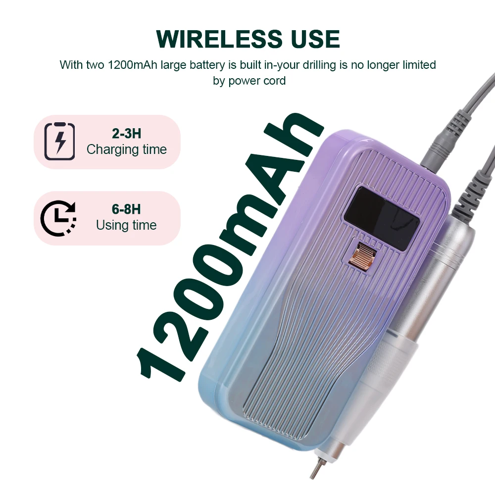 45000RPM 전기 네일 드릴 기계 젤 네일 폴리쉬용 충전식 전문가용 네일 파일..