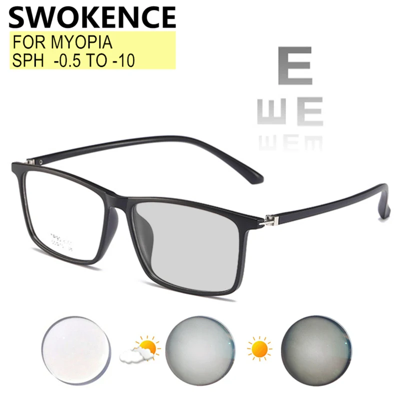 Photochrome oder blaues Licht blockierende Myopiebrille, verschreibungspflichtig -0,5 bis -10, anpassbar, für Damen und Herren, quadratischer TR90-Rahmen F118