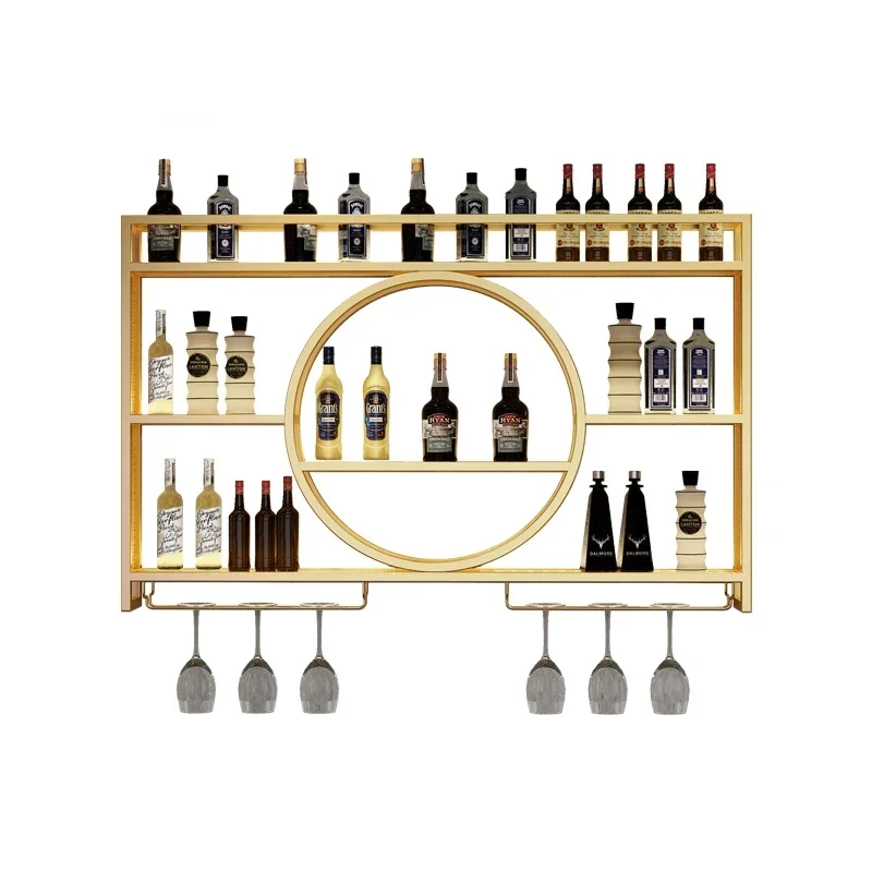 Luxury Wine Cabinet Wall Mounted Display Cabinet for Living Room Bar Furniture Gold Wine Showcase Bottle Rack Storage