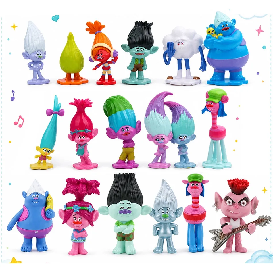 Lindo Conjunto de 18 Bonecos Trolls Branch Critter Skitter, Figuras de Anime Kawaii, Brinquedo, Modelo de Decoração, Presentes de Aniversário