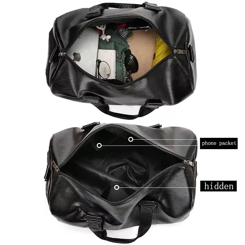 Fashion Pu Leather Luggage Bag Shoes Packet Travel Duffels Outdoor Sport Weekend Bag Training Fitness Duffle Shoulder