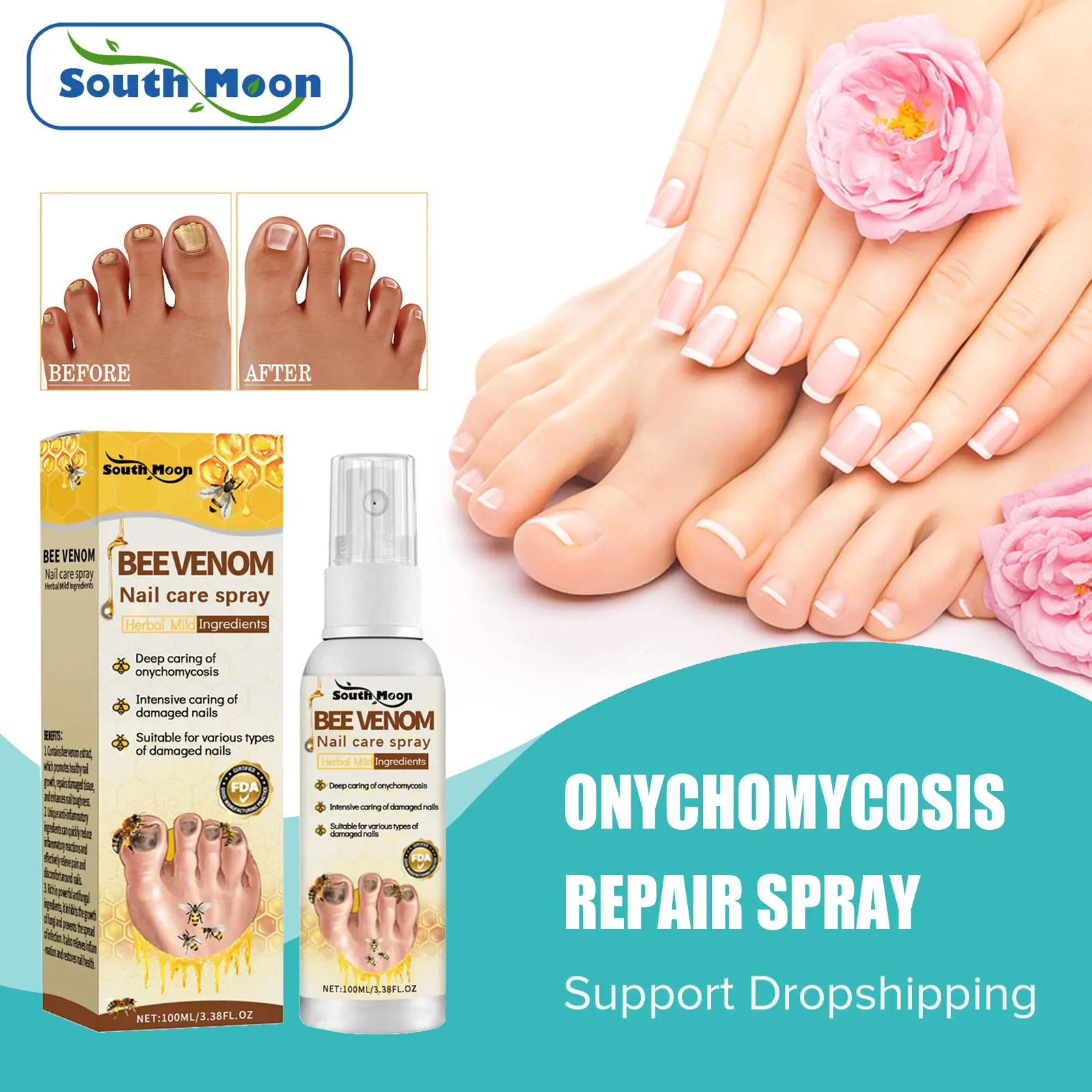 Bee Venom Anti Fungal Nail Spray Paronychia Treatment Thickening Brighten Nail Inhibit Infection Onychomycosis Repair Care nail fungus remover