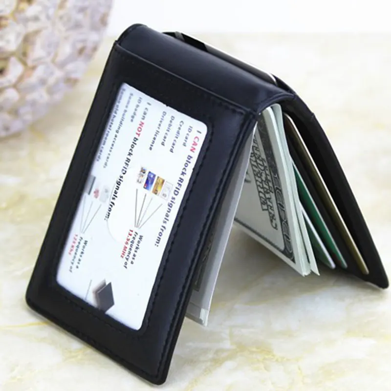 

Leather Business Credit Thin Slim Solid Wallet Card Clip Women Men Travel Money Men's Cases Bifold
