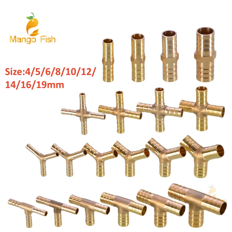 Brass Barb Pipe Fitting Straight Elbow T Y X Shape 2 3 4 Way Connector For Copper Water Tube