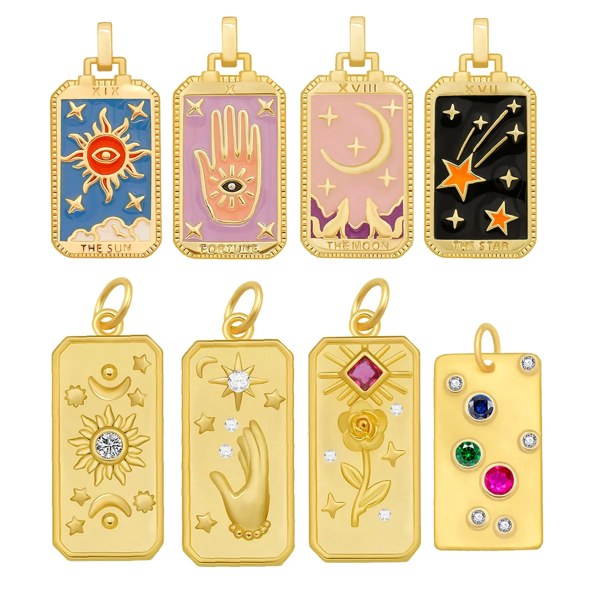 

New CZ Tarot Star Sun Moon Sun World Design Flower Square Pendant For Women DIY Jewelry Making Necklace Gifts Supplies Wholesale