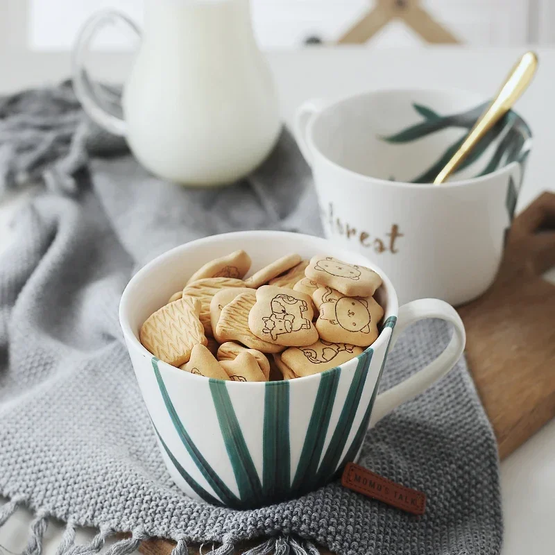 

430ml Creative Nordic Style Ceramic Mug Cartoon Plant Leaves Pattern Milk Coffee Tea Cup Porcelain Mugs Nice Gifts Drinkware