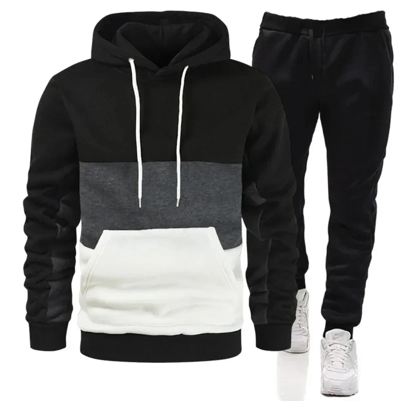 -Men's and women's hooded sports shirt or pants, casual jogging suit, patchwork, high-quality, brand new, two-piece set