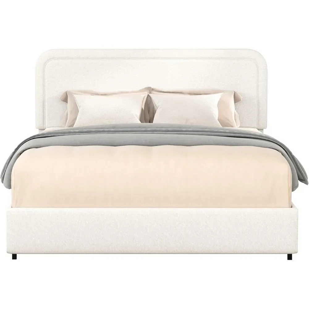 Bed with Storage,Queen Size Platform Bed Frame with 2 Drawers,Curved Stitched Tufted Headboard, Wooden Slat Mattress Support 3
