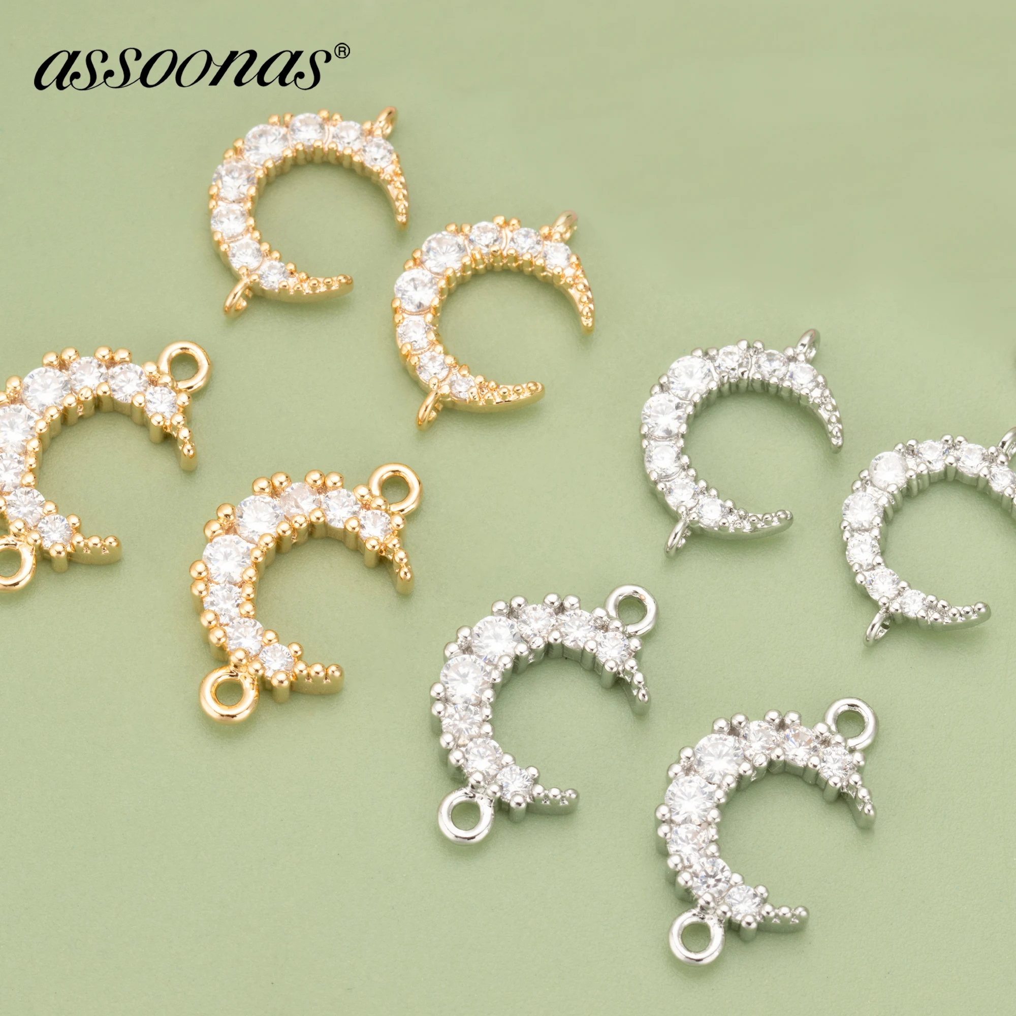 

(MC49) 10pcs High Quality 18K Gold Rhodium Plated Copper and Zircons Moon Shape Charms Pendants Diy Jewelry Findings Accessories