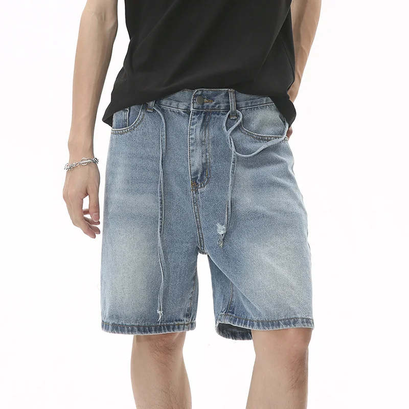 

SYUHGFA Men's Loose Short Jeans Summer Casual Straight Leg Denim Shorts Free Belt 2023 Fashion Korean Style Street Colthing