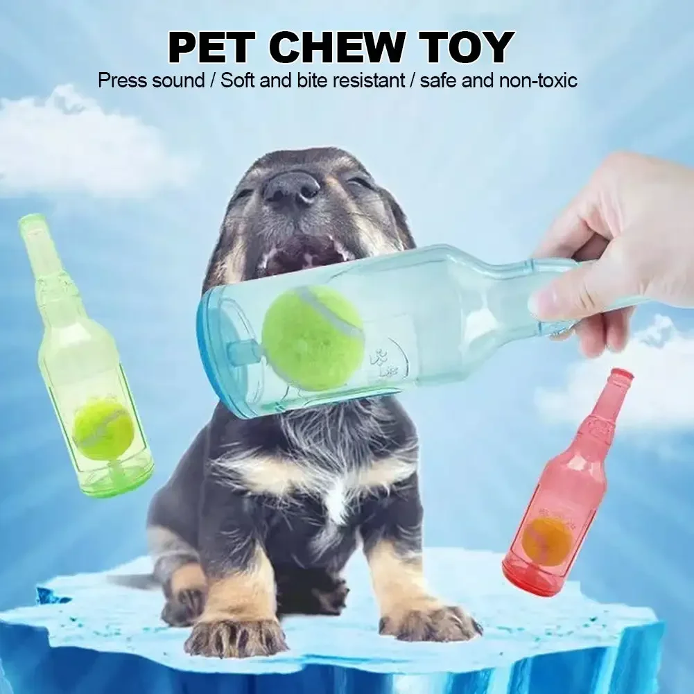 TPR Pet Chew Toy Bite-resistance Beer Bottle with Tennis Ball Toy Puppy Teeth Grinding dog Chewing Squeaky Interactive Toys 4