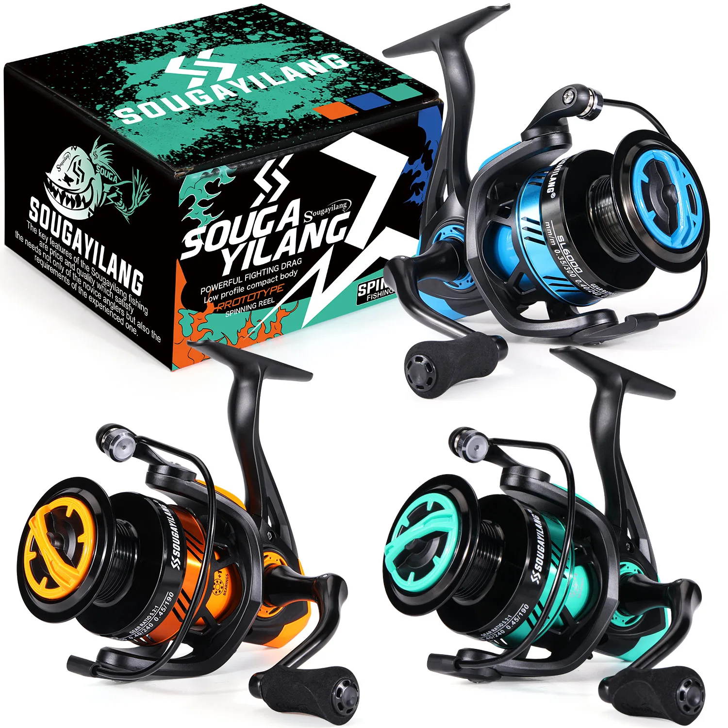 Sougayilang Spinning Fishing Reel SL1000-6000 5.2:1 Gear Ratio 10KG  Powerful Brake System Fishing Reel Saltwater Pesca