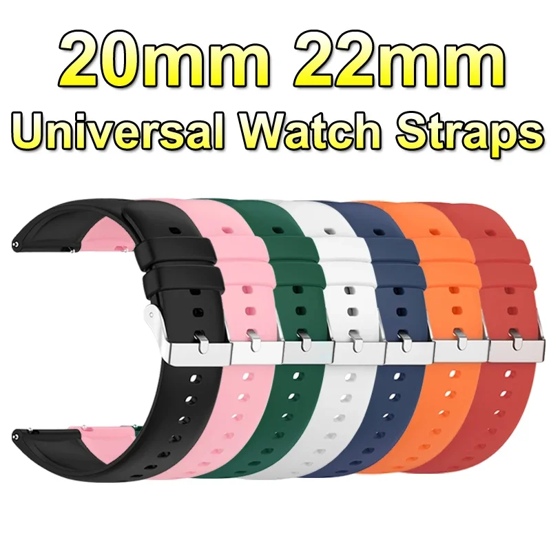 Universal Quick Release Silicone Watch Strap - Soft Rubber Wristband, 20mm & 22mm Sizes