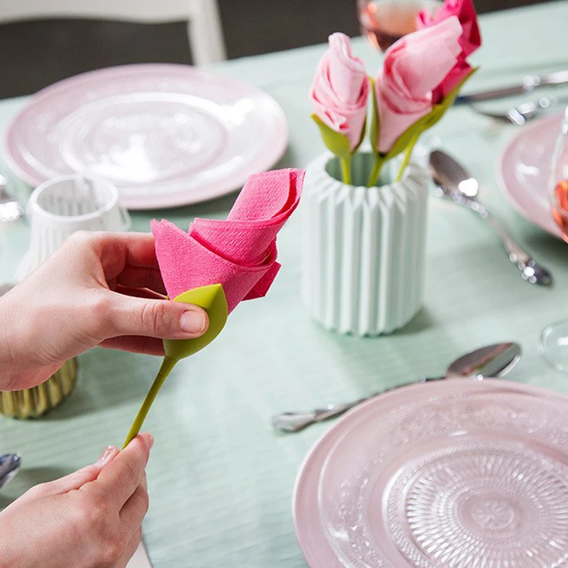 1/4PCS Origami Flower Napkin Holder Rose Paper Towel Flower Household Storage Holder Floral Shape Napkin