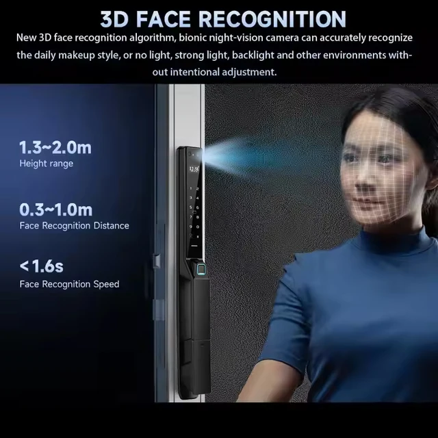 TUYA Face Recognition Fingerprint Waterproof Lock Narrow Bezel Cell Phone Tuya Aluminum Door Code Lock Automatic Smart Door Lock 3