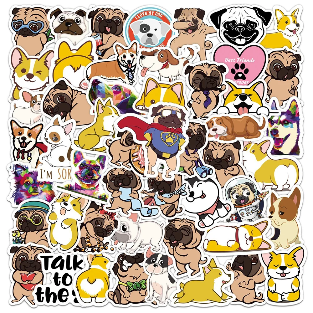 

10/30/50PCS New Shar Pei Animal Sticker Pack Cartoon Creative Animation iPad Luggage Table Chair Decoration Waterproof Wholesale