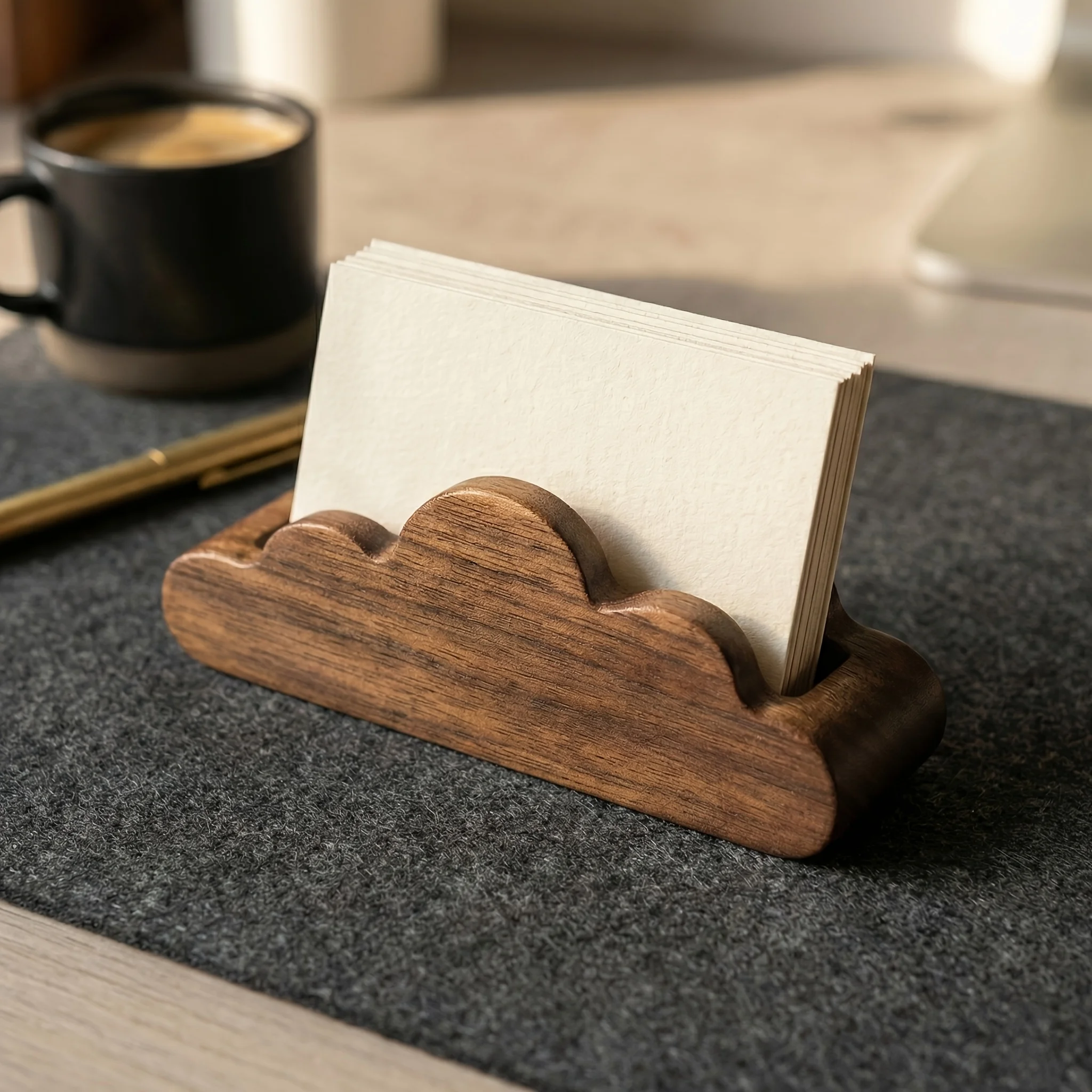 Premium Black Walnut Wood Cloud-Shaped Business Card Holder, Creative Solid Wooden Desk Organizer & Desktop Decor Display Stand 1