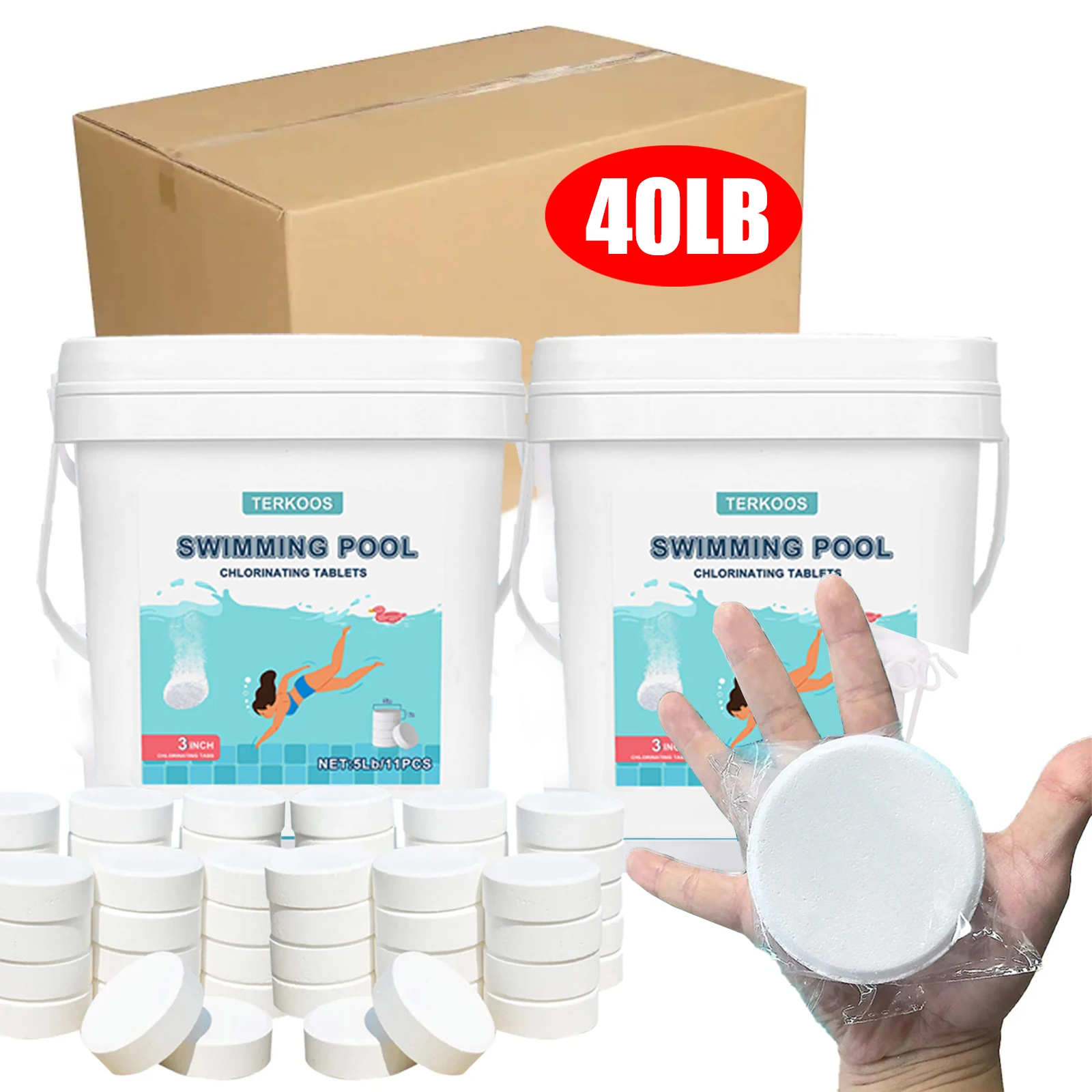 Pool Chlorine Tablets 40LB 3inch Chlorine Tablets For Swimming Pools Water Purifier Dose Stabilized