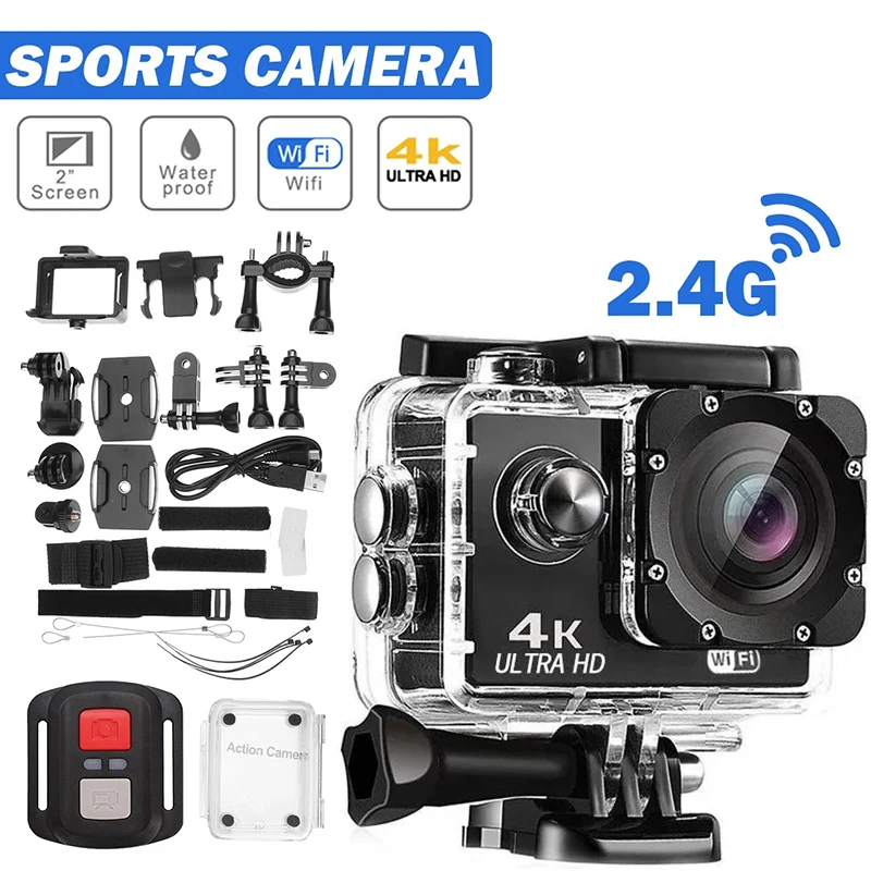 Ultra HD 4K Action Camera 30fps/170D Underwater Helmet Waterproof 2.0 Screen WiFi Remote Control Sports go Video Mini Camera Pro