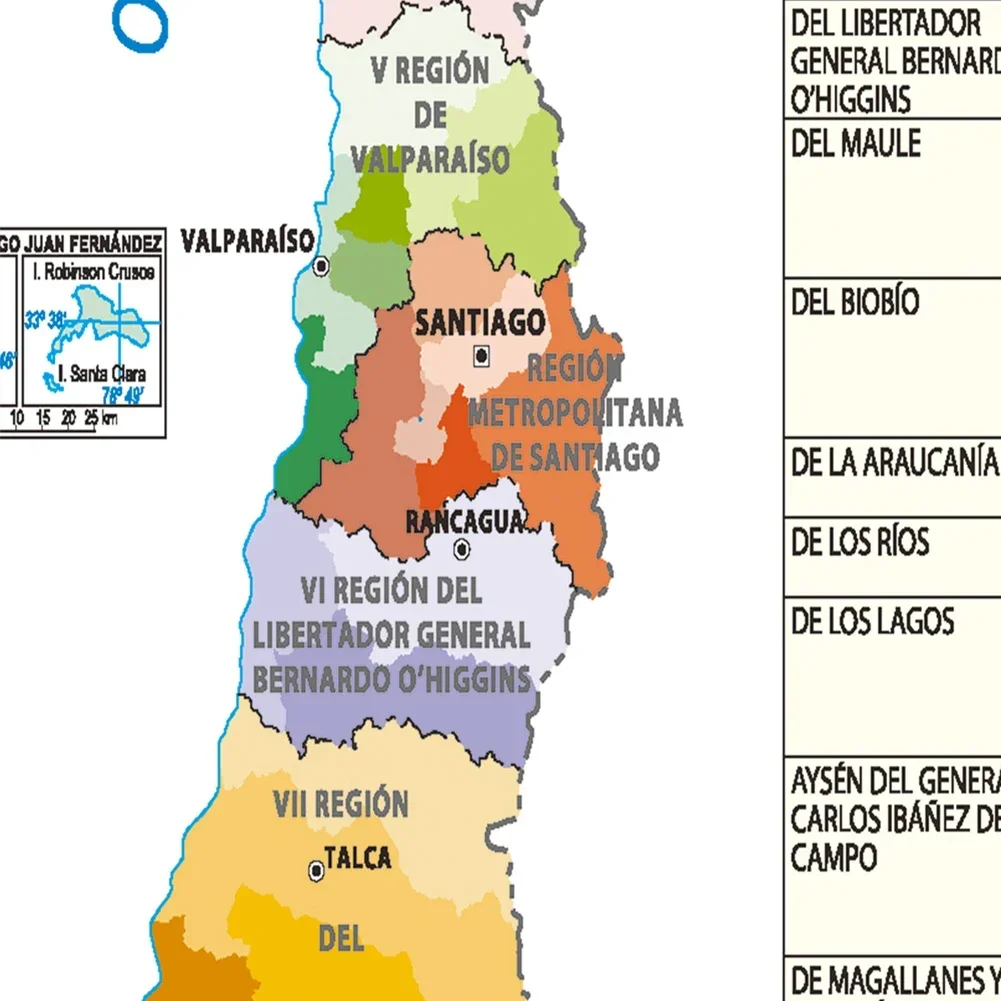 In Spanish Chile Map 42*59cm Wall Art Poster Canvas Painting Decorative Picture School Supplies Room Home Decoration Travel Gift