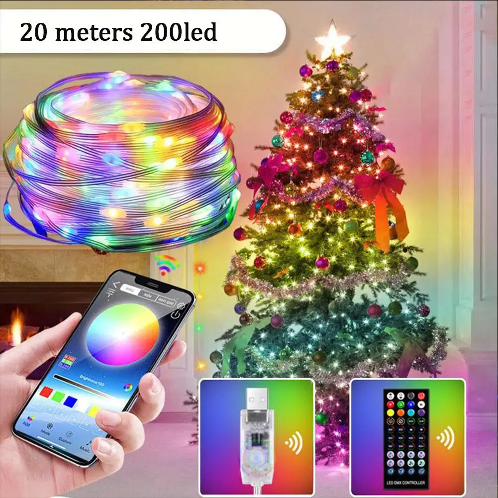 

10M/20M Color Changing String Lights Waterproof Bluetooth-compatible RGB LED Christmas Lights App Control For Bedroom Wedding