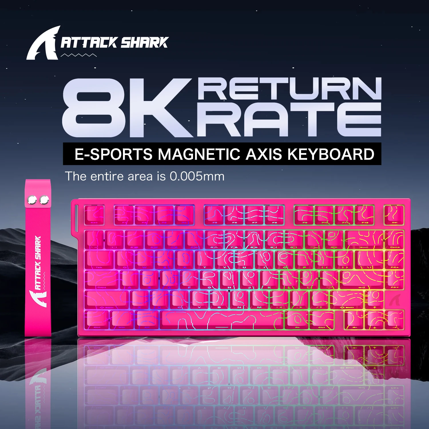 R82HE ATTACK SHARK 75% 마그네틱 앰버 샤프트 키보드 0.08ms 낮은 지연율 256K 스캔 샘플링 레이트 8000Hz 폴링 레이트 e스포츠용
