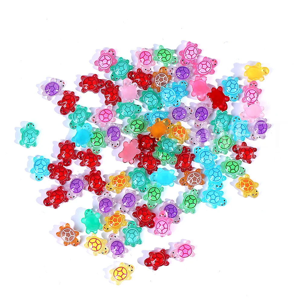 50/100pcs Mixed Mini Luminous Turtle Nail Charms 3D Dopamine Colored Resin Nail Art Decorations DIY Crafts Manicure Accessories