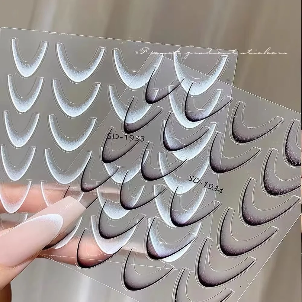 French Gradient Nail Sticker 3D - Crescent Design Nail Decal & Manicure Guide