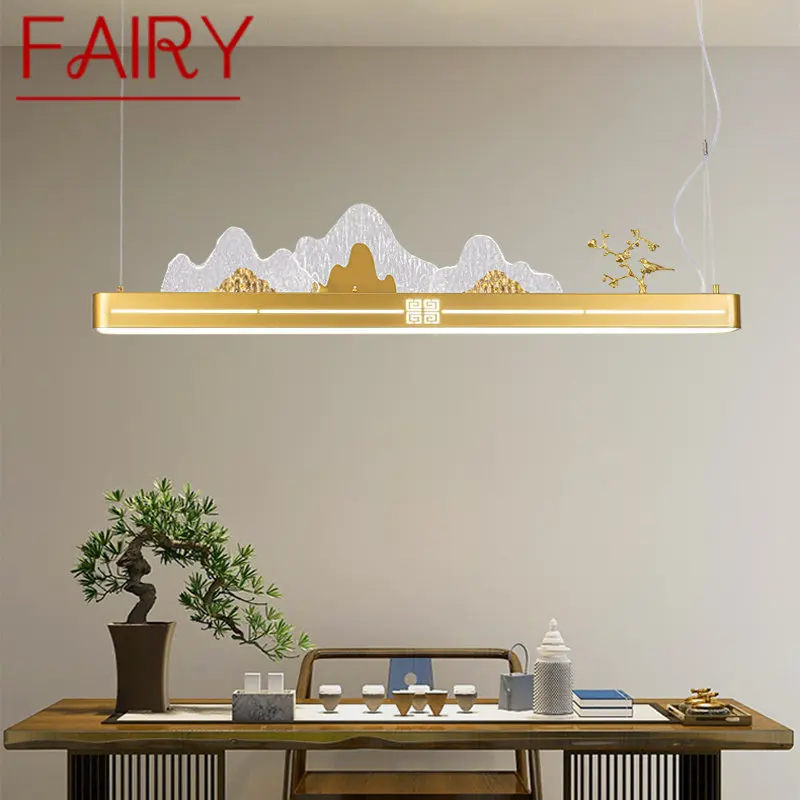 

FAIRY LED 3 Colors Modern Pendant Lights Chinese Style Landscape Luxury Gold Tea House Living Room Chandelier