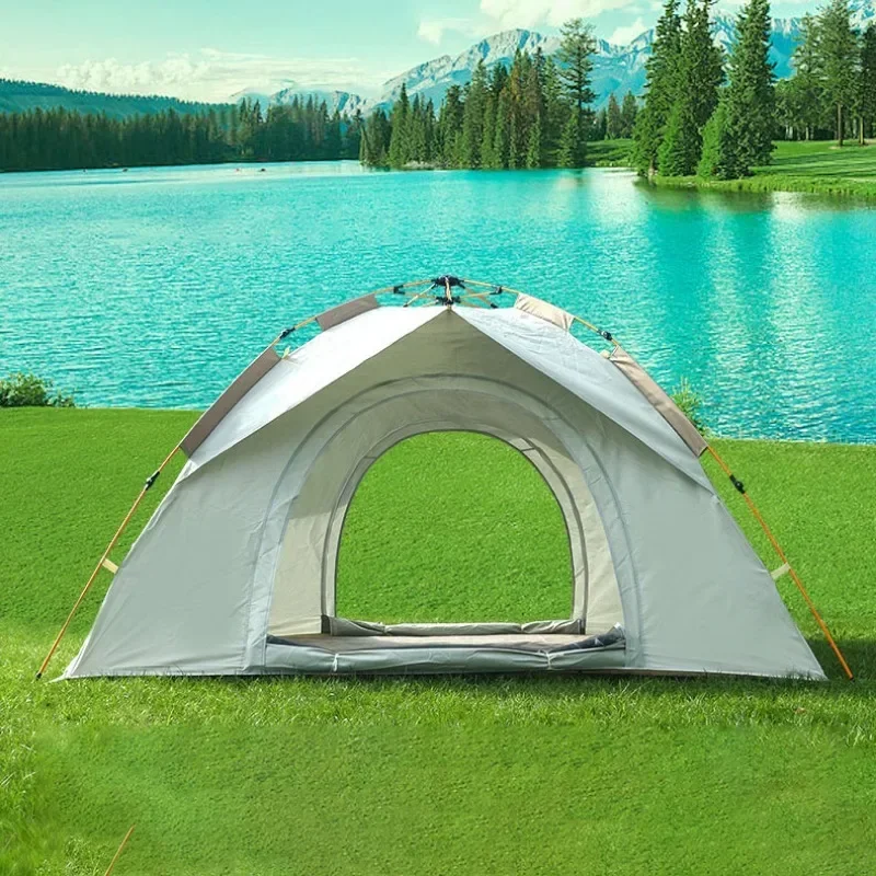 3-4 person Camping Tent Ultra lightweight Outdoor Fully Automatic Folding tents Silver Glue Coating Thickened Rainproof