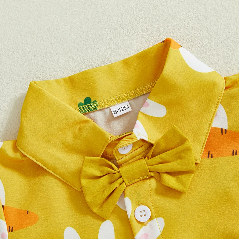 Tregren infant baby boy Easter outfit short sleeve lapel bunny carrot print tops + shorts 2pcs sets toddler gentlemen clothes kids clothing set kids t shirt boys clothing set