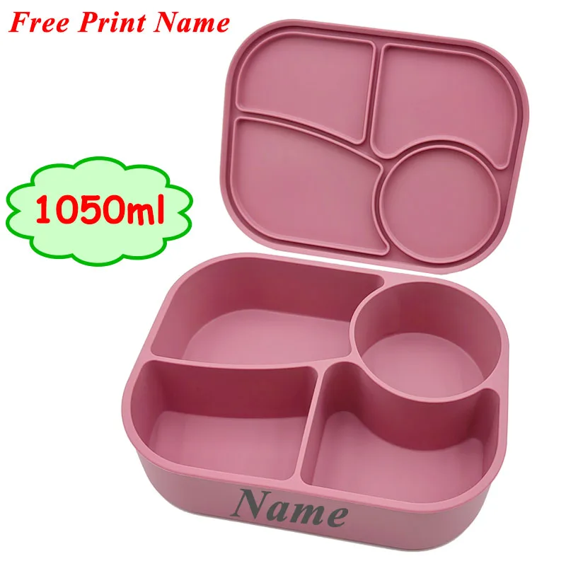 Food Grade Silicone 4-Compartment Big Lunch Box Food Storage Box Personalized Name Student Bento Meal Picnic Container