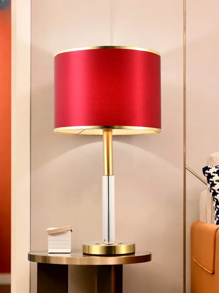 

Modern Minimalist American Light Luxury Bedroom Bedside Lamp Copper Crystal Red Wedding Room Wedding Home Ins Style